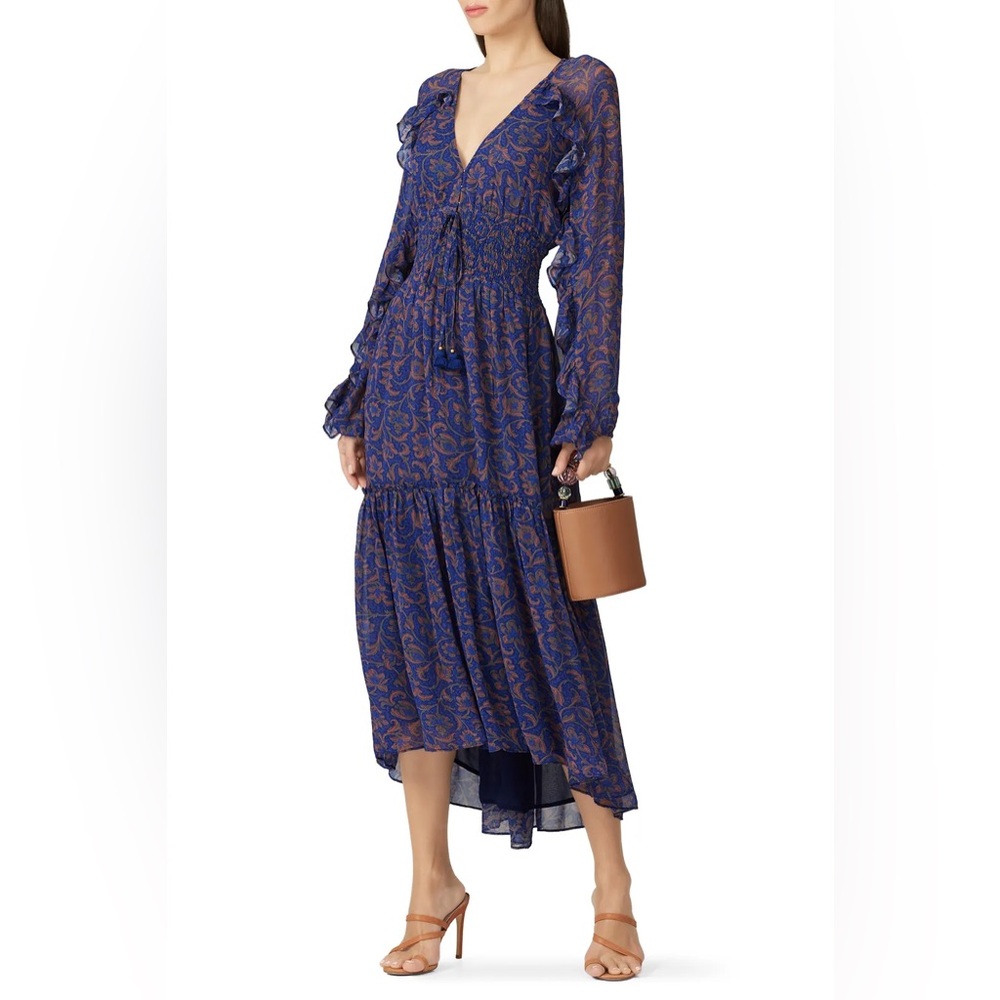 Figue Alessia Ruched Waist Dress / Shambala Floral Yves Blue / X-small